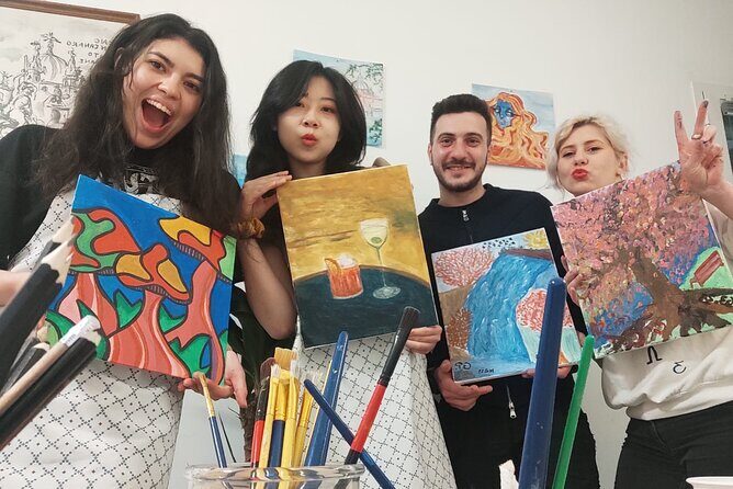 Paint and Free Flowing Wine Art Class in Rome with Pizza - Entering a 17th-century palazzo with brush in hand