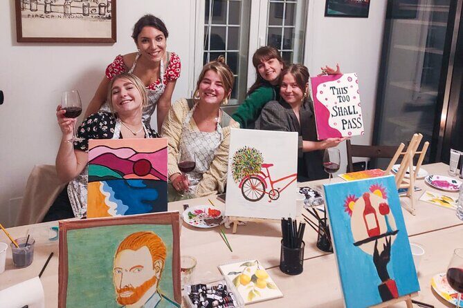 Paint and Free Flowing Wine Art Class in Rome with Pizza - Language and tickets: English and a mobile ticket