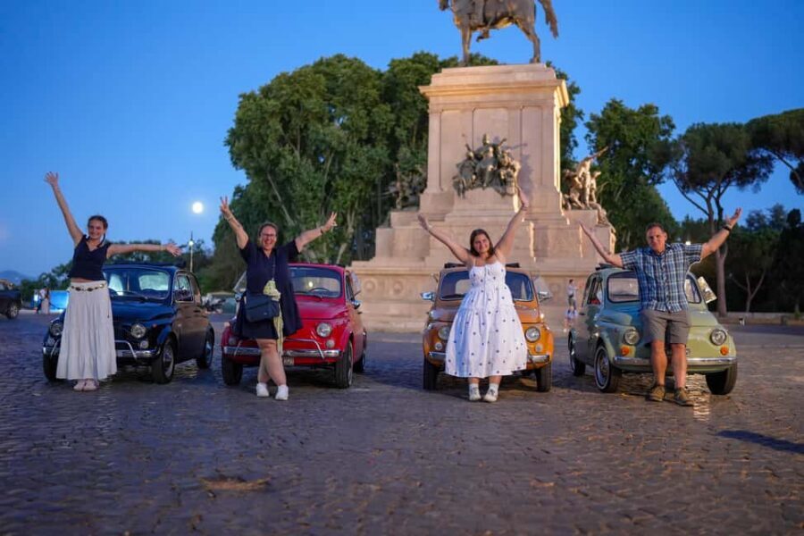 Rome: Night Tour in a Vintage Fiat 500 with Aperol Spritz - Terrazza del Gianicolo and Fontana dell’Acqua Paola for skyline drama