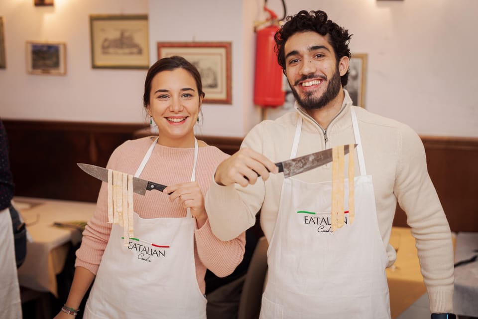 Rome: Pasta and Tiramisu Cooking Class in Piazza Navona - The restaurant meal: bruschetta, drinks, pasta, then dessert in the piazza mood