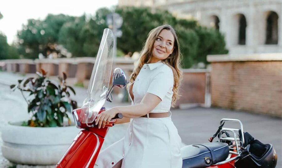 Rome: Private Vespa Tour with Professional Photoshoot - Riding out of Caffe Roma: getting set up fast