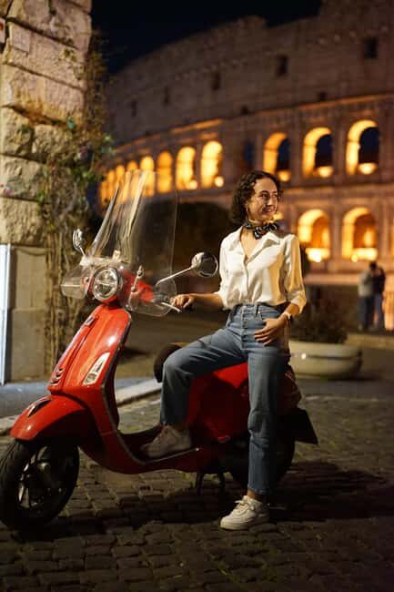 Rome: Vespa Night Tour with Aperol Spritz & Photos - Meeting at Caffe Roma and Learning the Vespa rhythm